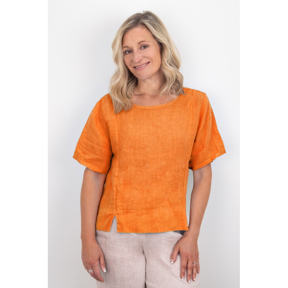 Amazing Woman Lucie Sun Orange Short Sleeved Linen Top Sun Orange