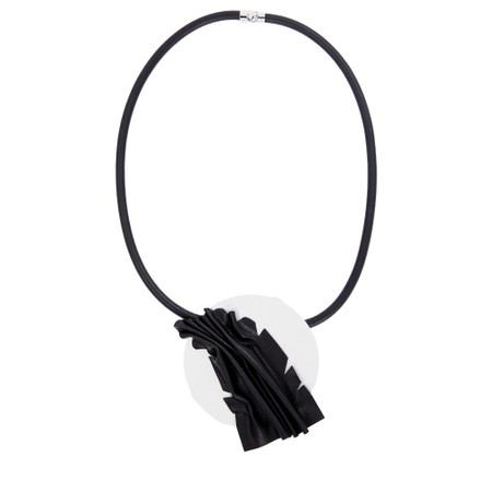 Naya Naya Suede Feather Trim Disc Necklace - Black