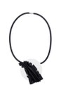 Naya Black / Silver  Naya Suede Feather Trim Disc Necklace  