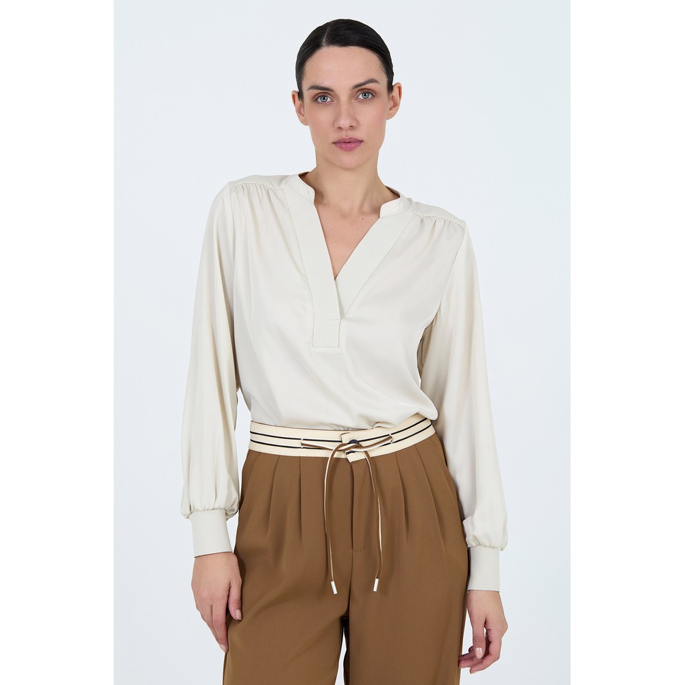 Skatie Ribbed Satin Blouse Rice