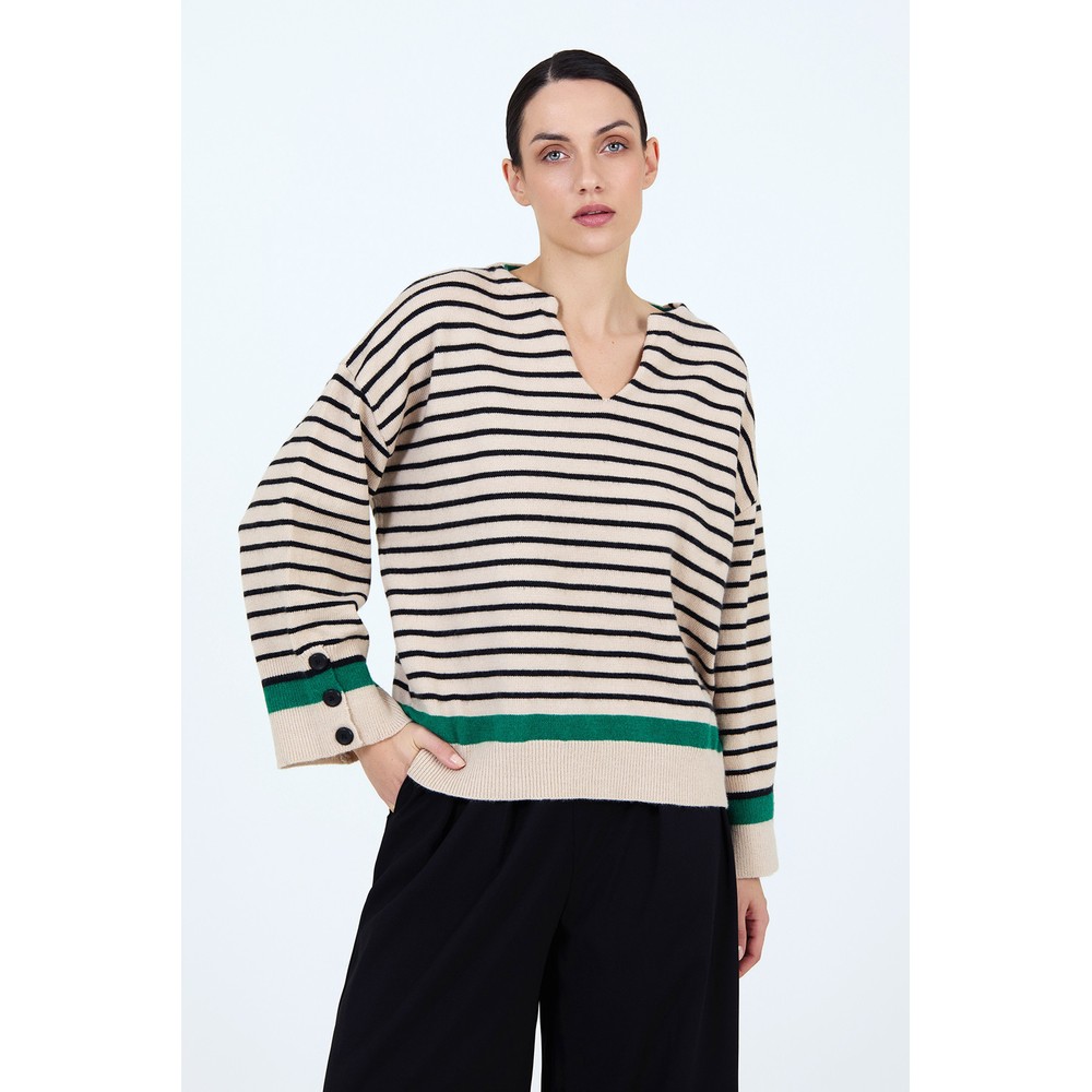Skatie Contrast Stripes Sweater Rice