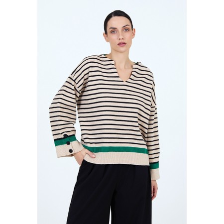 Skatie Contrast Stripes Sweater - Off-White