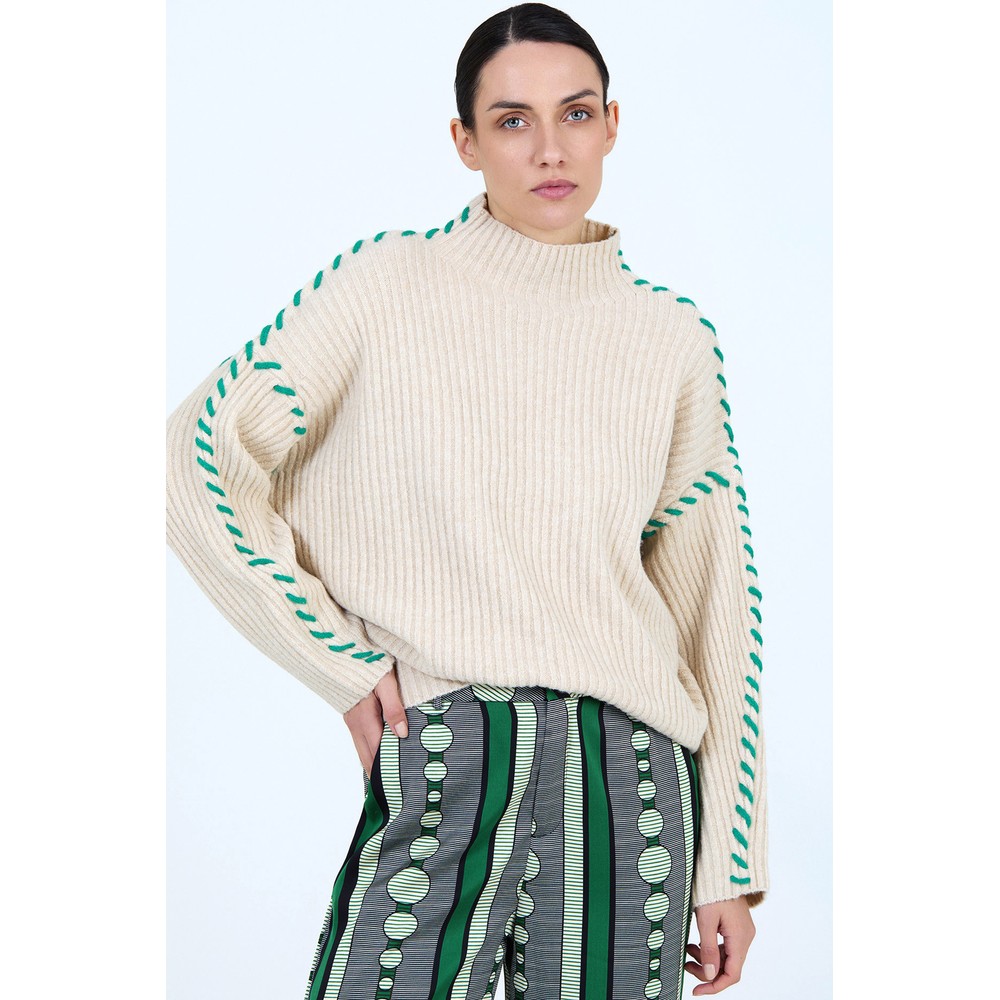 Skatie Contrast Embroidered Sweater Ivory