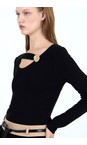 Skatie Black  Button Neckline Sweater  