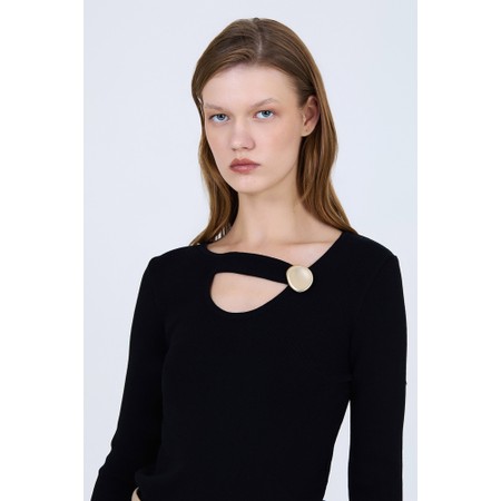 Skatie Button Neckline Sweater - Black