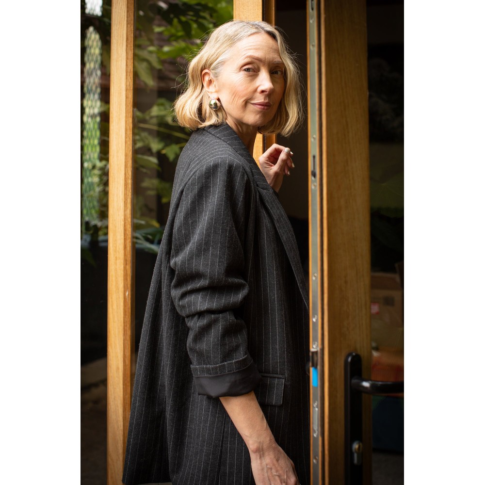 Chalk Drew Pinstripe Blazer Dark Charcoal