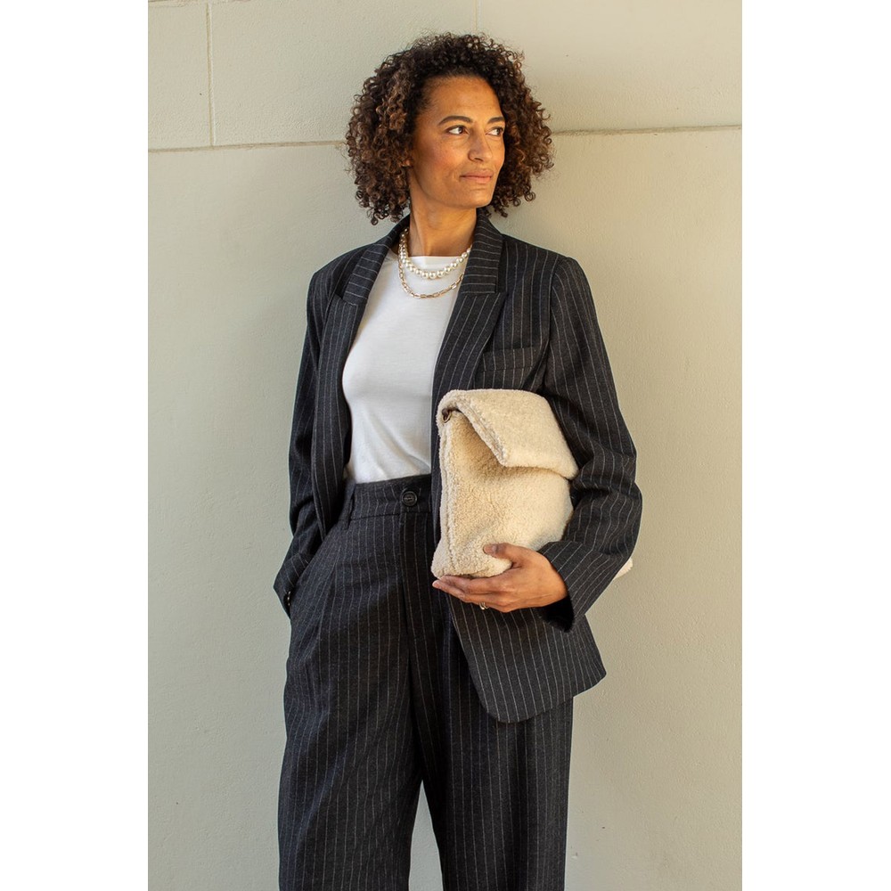 Chalk Drew Pinstripe Blazer Dark Charcoal