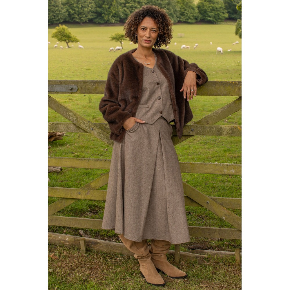 Chalk Tamara Tailored Midi Skirt Chestnut