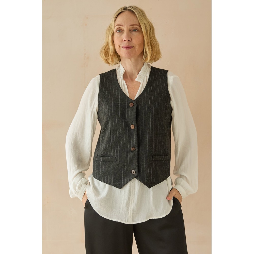 Chalk Wendy Pinstripe Waistcoat Dark Charcoal
