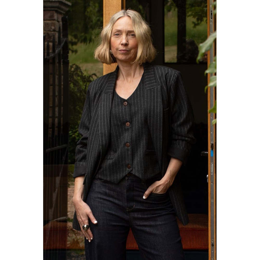 Chalk Wendy Pinstripe Waistcoat Dark Charcoal