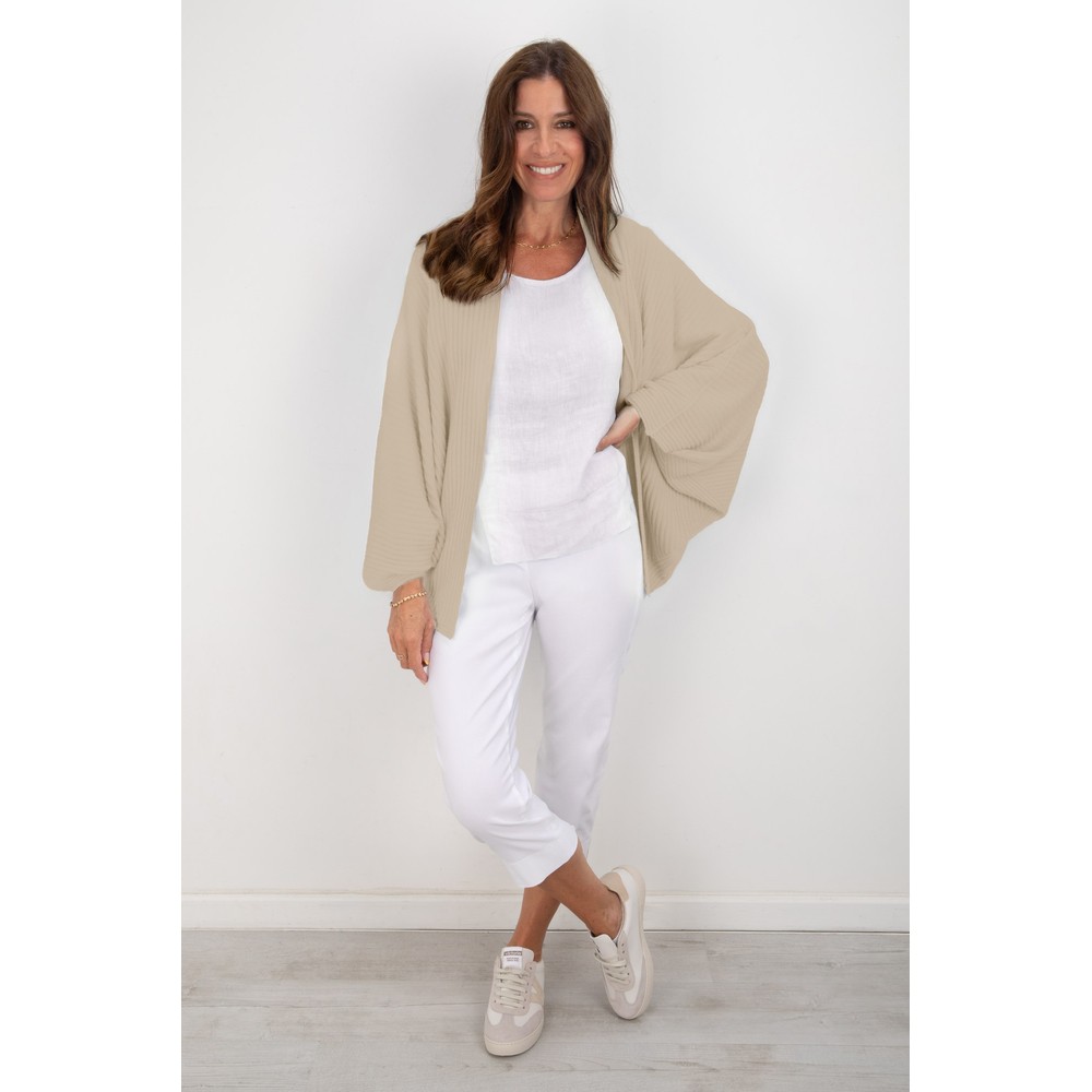 Amazing Woman Pheobie Beige Rib Throw Over Cardigan Beige