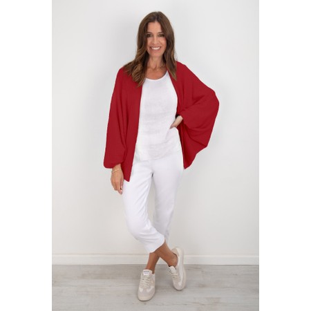Amazing Woman Pheobie Berry Red Rouge Rib Throw Over Cardigan - Red