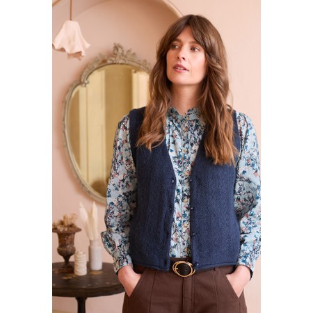 Lily & Me Marly Navy Sleeveless Pointelle Knit Cardigan - Blue