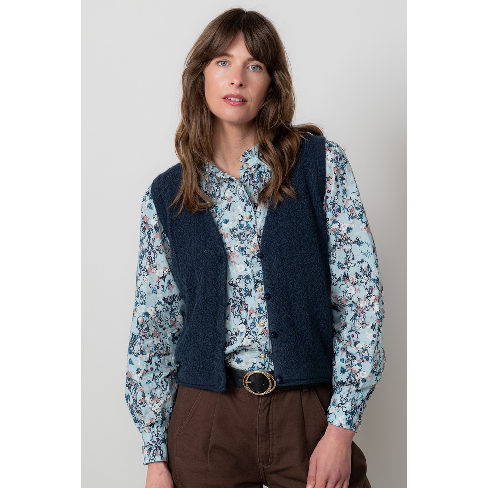 Lily & Me Marly Navy Sleeveless Pointelle Knit Cardigan Navy