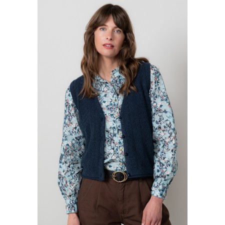 Lily & Me Marly Navy Sleeveless Pointelle Knit Cardigan - Blue
