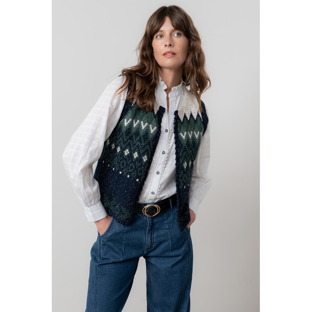 Lily & Me Suvi Fleck Knit Tank Waistcoat Pine Green