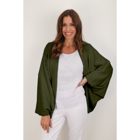 Amazing Woman Pheobie Musch Olive Rib Throw Over Cardigan - Green