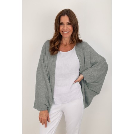 Amazing Woman Pheobie Grey Marl Rib Throw Over Cardigan - Grey