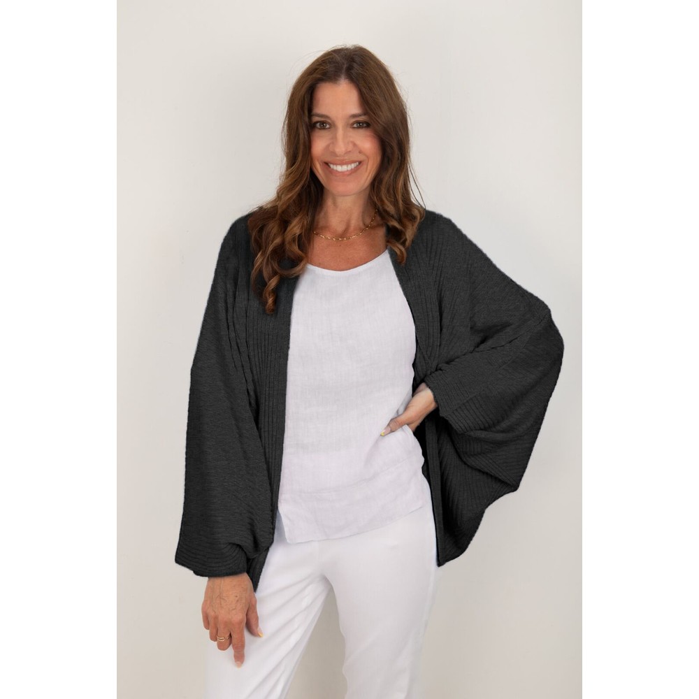 Amazing Woman Pheobie Charcoal Rib Throw Over Cardigan Charcoal