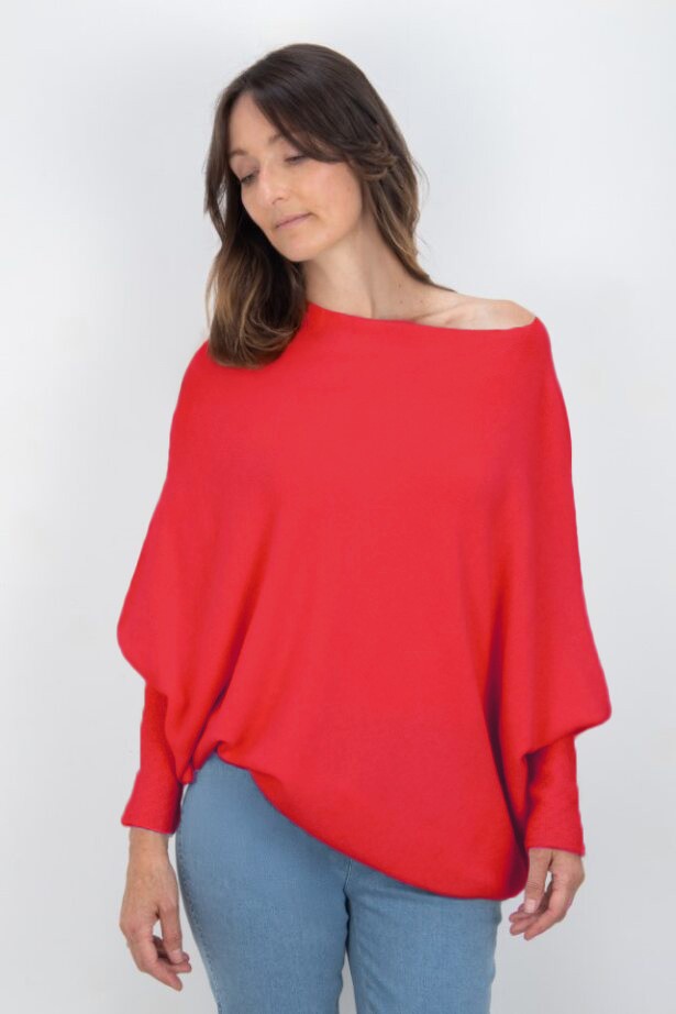 Amazing Woman Emilie Coral Asymmetric Draped Jumper Coral