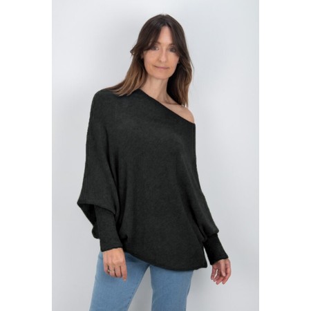 Amazing Woman Emilie Charcoal Asymmetric Draped Jumper - Black