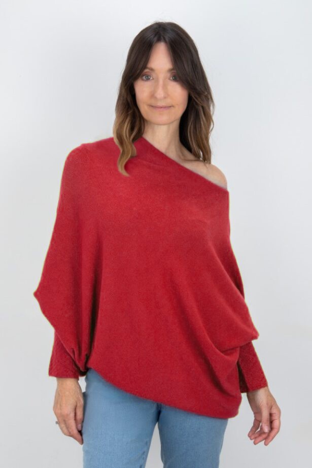 Amazing Woman Emilie Berry Red Rouge Asymmetric Draped Jumper Berry Red Rouge