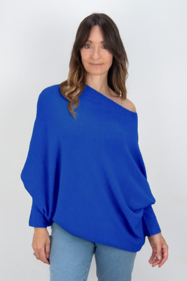 Amazing Woman Emilie Blusa Blue Asymmetric Draped Jumper Blusa Blue