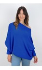 Amazing Woman Blusa Blue Emilie Blusa Blue Asymmetric Draped Jumper  
