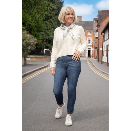 Robell Nena Navy Washed Denim Ankle Zip Cropped Jeans - Blue