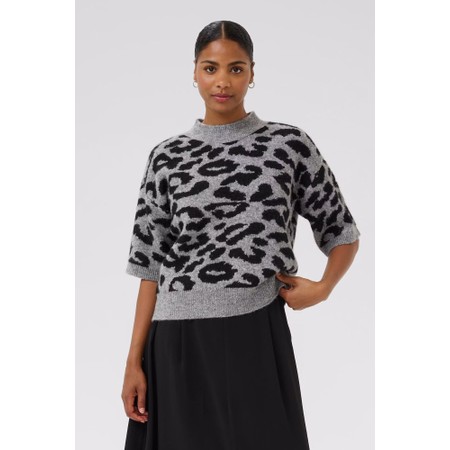 KAFFE Asandra Grey Leopard Print Pullover - Black