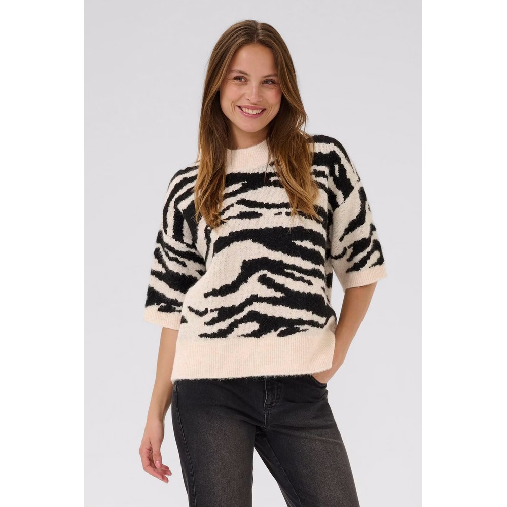 KAFFE Asandra Zebra Print  Pullover Turtledove / Black