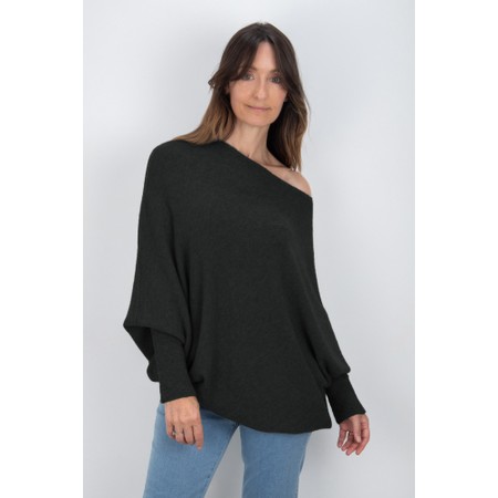 Amazing Woman Emilie Charcoal Asymmetric Draped Jumper - Black