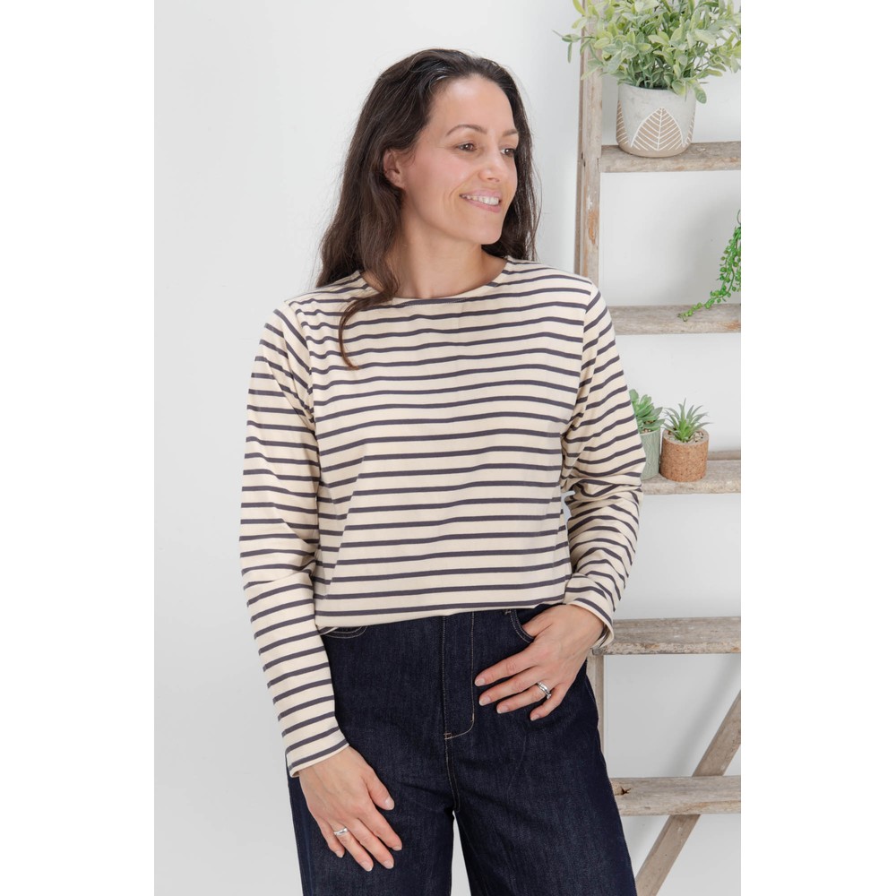 Chalk Fleur Stripe T Shirt Grey / Cream