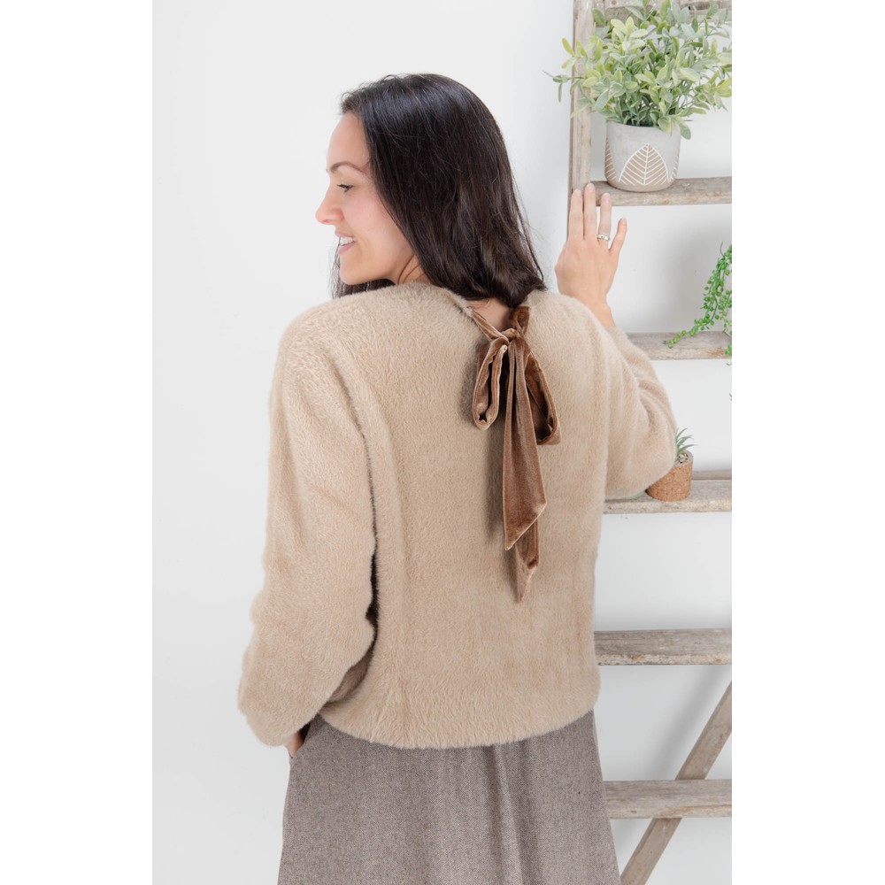 Chalk Ruby Light Tan Knit Velour Tie Jumper Light Tan