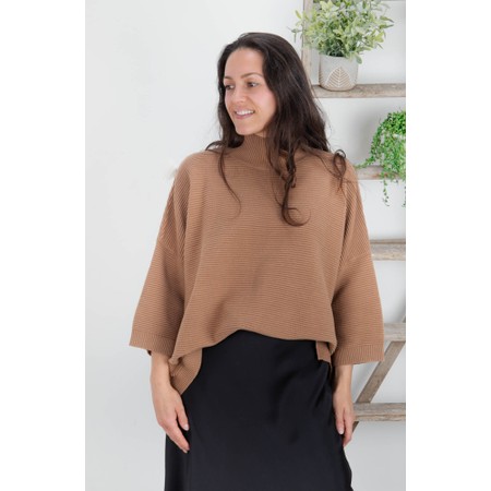 Chalk Vicki Cotton Dark Tan Rib Jumper - Brown