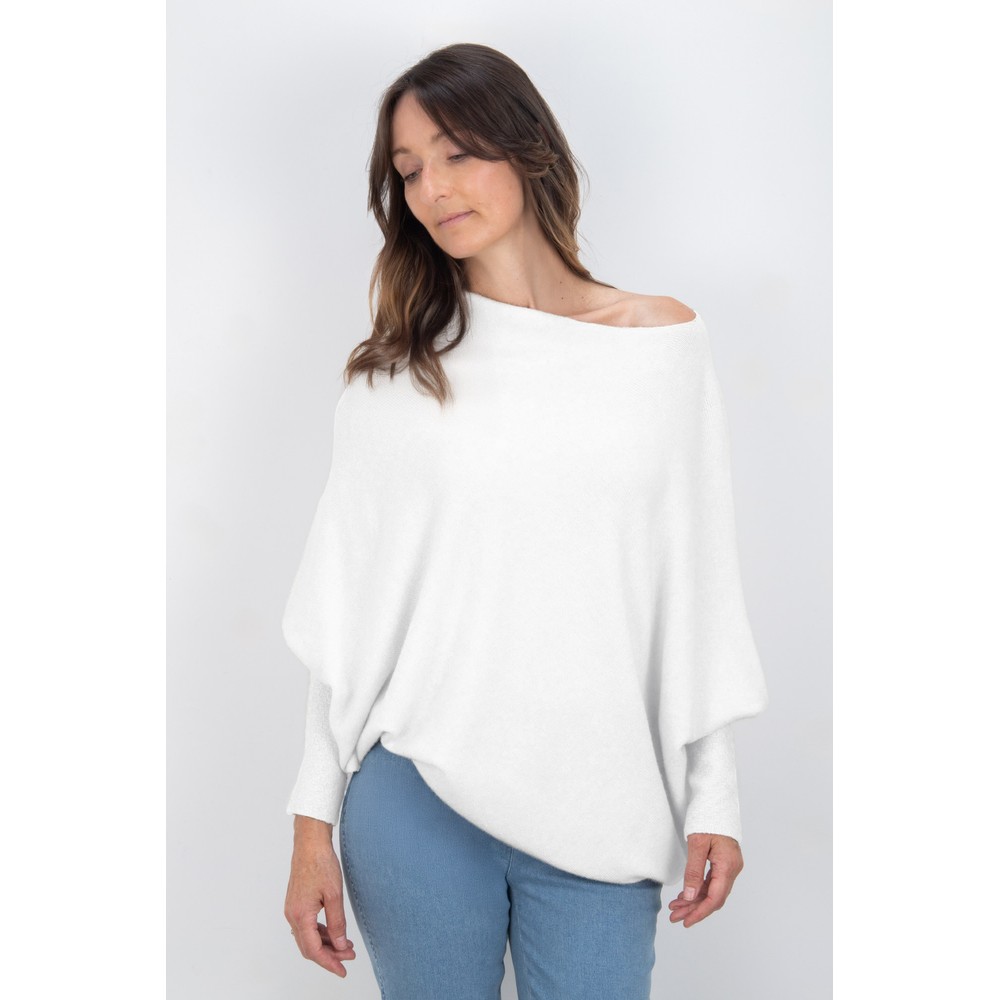 Amazing Woman Emilie White Asymmetric Draped Jumper White 