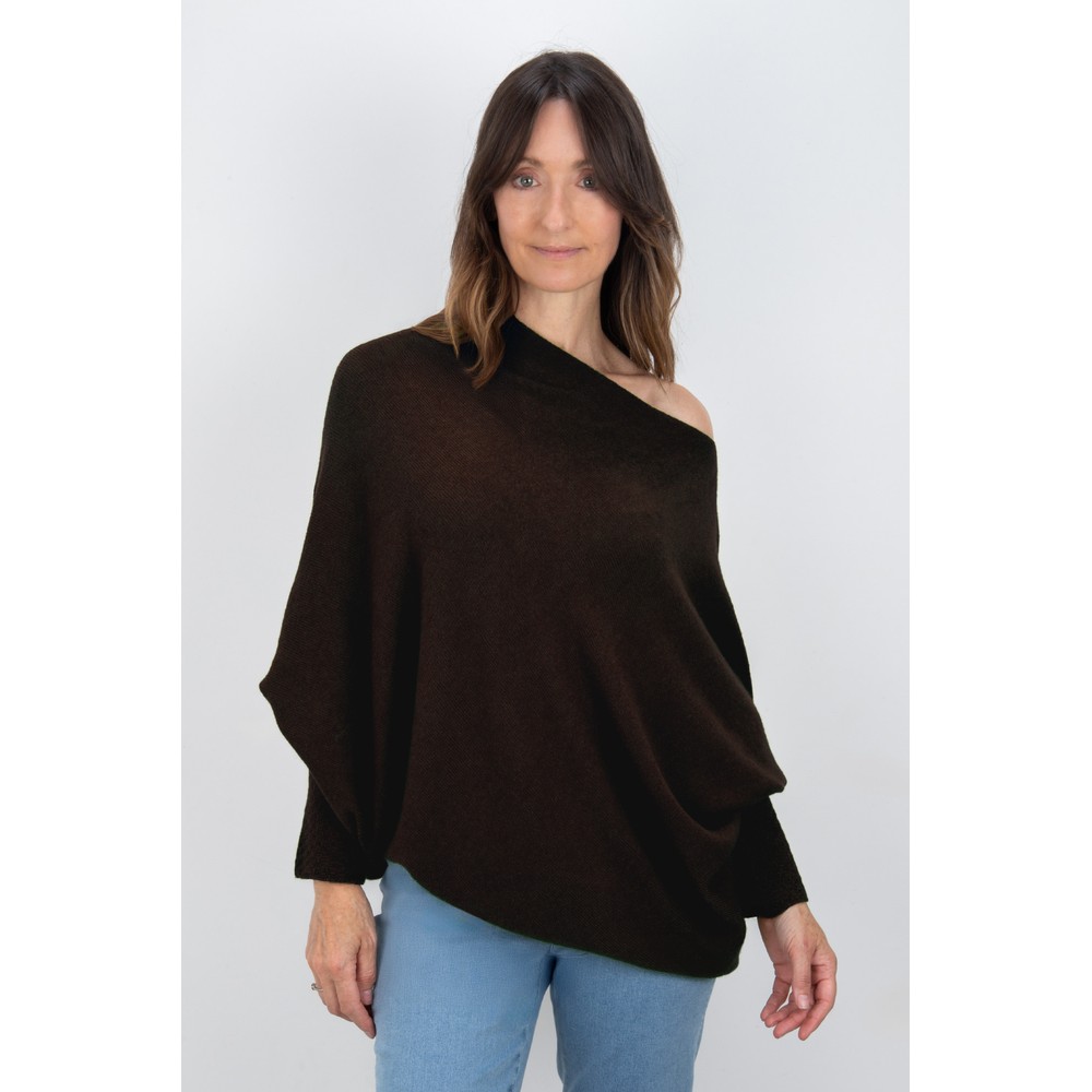 Amazing Woman Emilie Dark Chocolate Asymmetric Draped Jumper Dark Chocolate