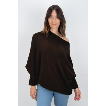 Amazing Woman Emilie Dark Chocolate Asymmetric Draped Jumper - Brown