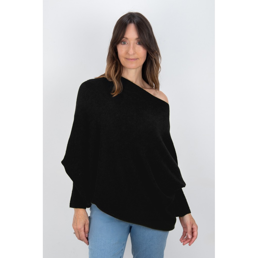 Amazing Woman Emilie Black Asymmetric Draped Jumper Black 