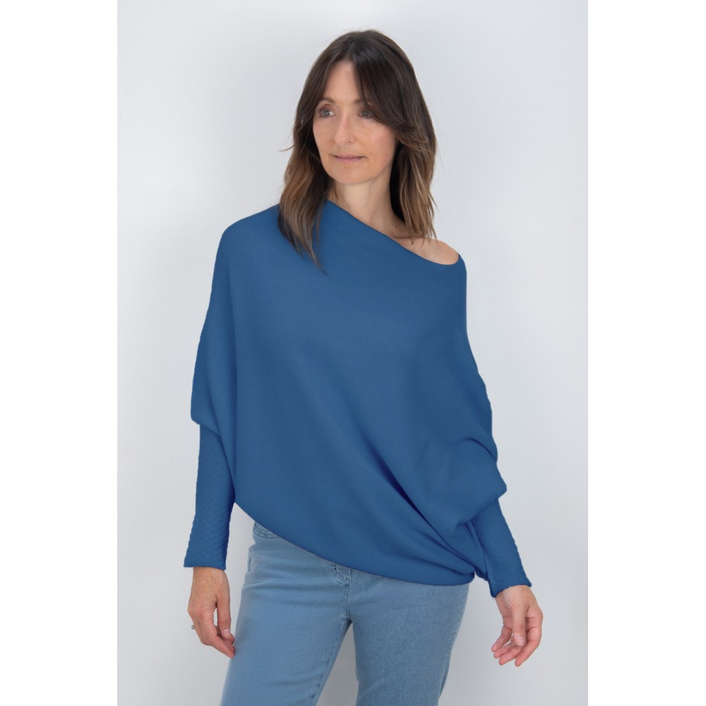Amazing Woman Emilie Summer Blue Asymmetric Draped Jumper Summer Blue