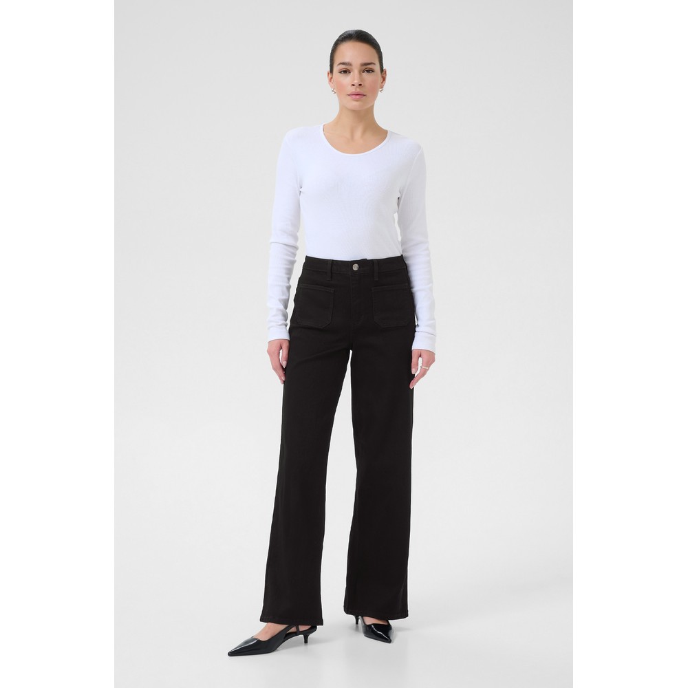 KAFFE Abrook Black Regular Fit Wide Leg Jean Black Deep