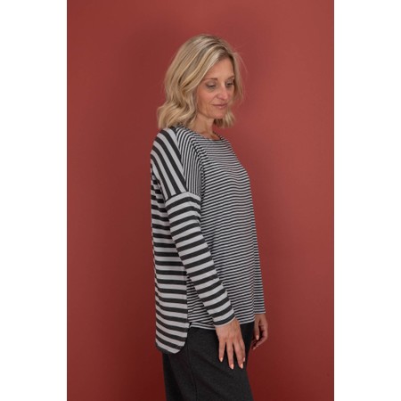Mama B Virgi Relaxed Stripe Riga Antracite Top - Grey