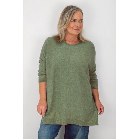 Amazing Woman Cassi X Olive Round Neck Front Seam Knit - Green