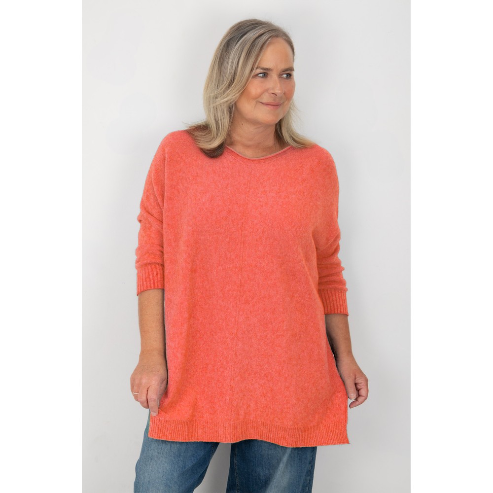 Amazing Woman Cassi X Summer Orange Round Neck Front Seam Knit Summer Orange