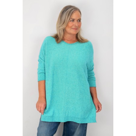 Amazing Woman Cassi X Summer Turquoise Round Neck Front Seam Knit - Turquoise