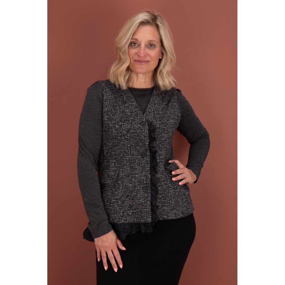 Mama B Gevda JF Jacquard Frill Waistcoat Nero