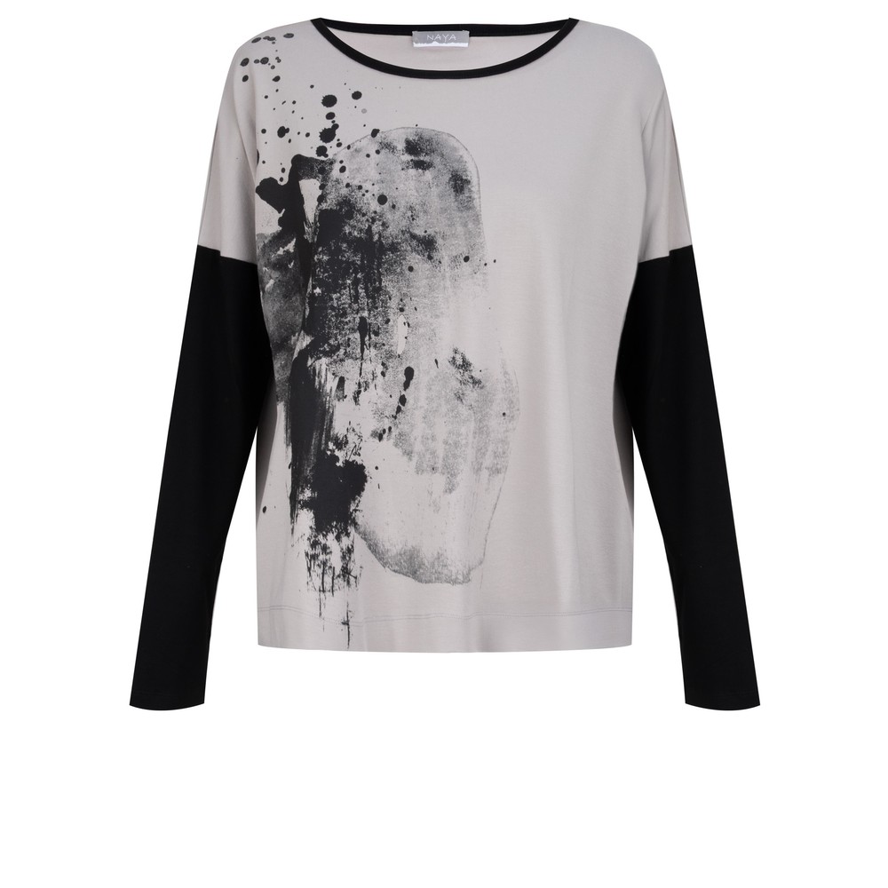 Naya Naya Taupe And Black Contrast Placement Print Top Taupe / Black