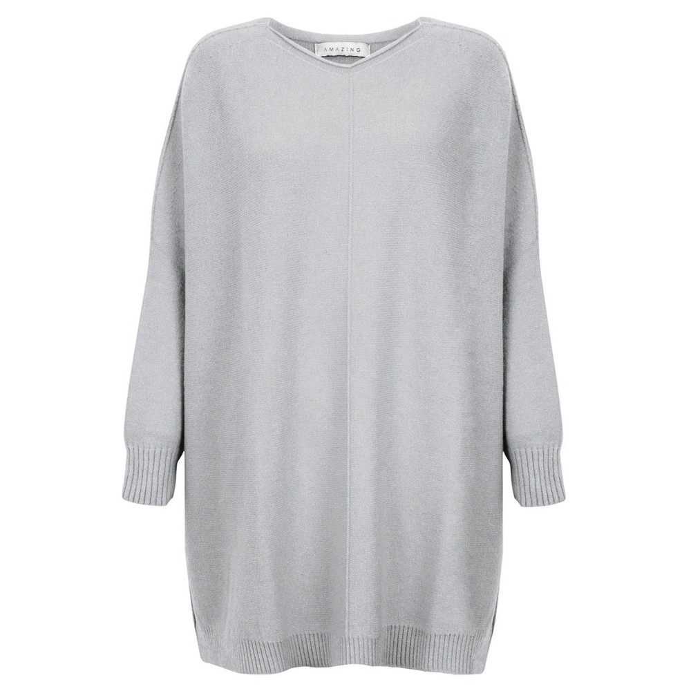 Amazing Woman Cassi X Silver Round Neck Front Seam Knit Silver