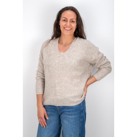 Mos Mosh Thora Feather Grey V-Neck Knit Jumper - Grey