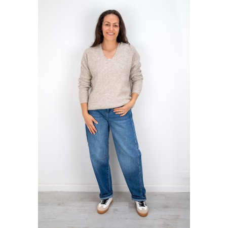Mos Mosh Thora Feather Grey V-Neck Knit Jumper - Grey